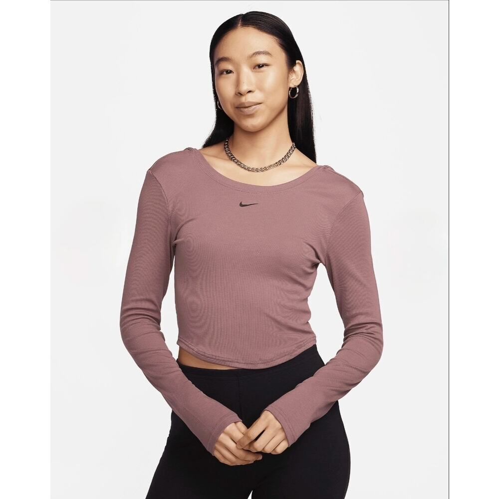 NWT Nike Sportswear Chill Knit Tight Scoop-Back Long-Sleeve Mini-Rib Top.